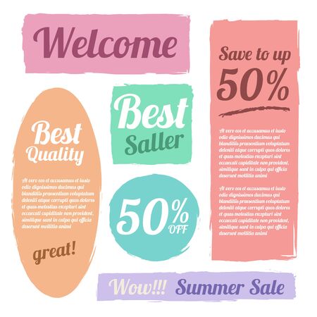 Paint brush pastel style banner label  set designのイラスト素材