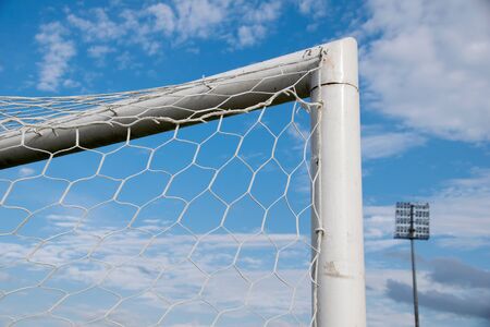 Close up Top triangle goal football and netの写真素材