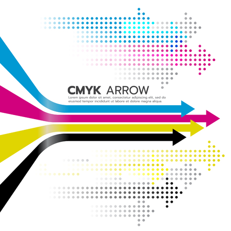CMYK (cyan and magenta and yellow and key or black) arrow line and dot arrow art designのイラスト素材