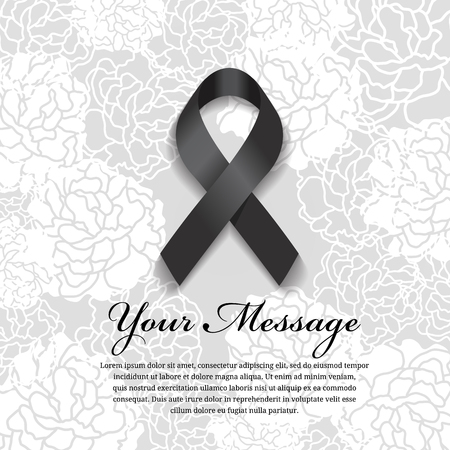 funeral card - Black ribbon and place for text on soft flower abstract backgroundのイラスト素材