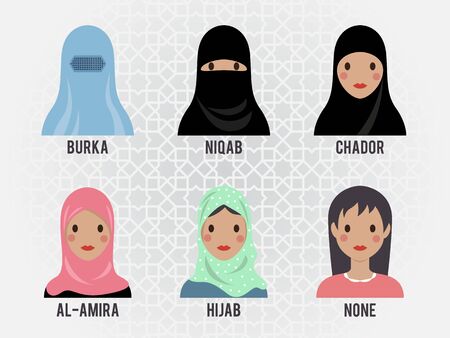 Cartoon cute Woman Islamic head covering vector designのイラスト素材