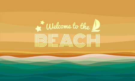 welcome to the beach text on Sand and water waves abstract background vector designのイラスト素材
