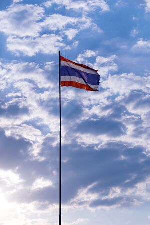 Thailand national flag staff and sky backgroundの写真素材