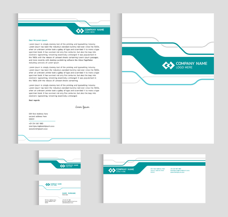 Layout template size A4 cover, page business card and letter - Green line sharp abstract Vector set designのイラスト素材