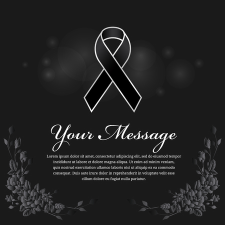 funeral card - Black ribbon in silver border and place for text and rose flower frame vector designのイラスト素材