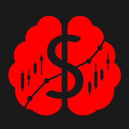 Red brain with Dollar Sign and Candlestick vector art designのイラスト素材