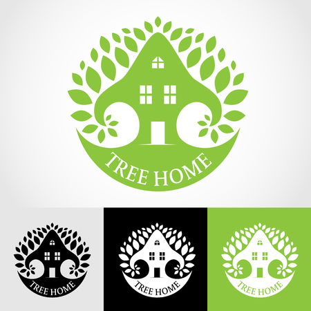 Green tree home logo vector art designのイラスト素材