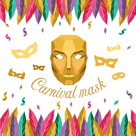 Carnival mask with Low poly Gold mask and feather vector designのイラスト素材