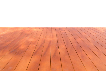 Perspective Wood Floor orange brown isolate on white backgroundの写真素材