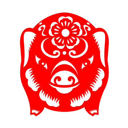 Red paper cut pig zodiac sign isolate on white background vector designのイラスト素材