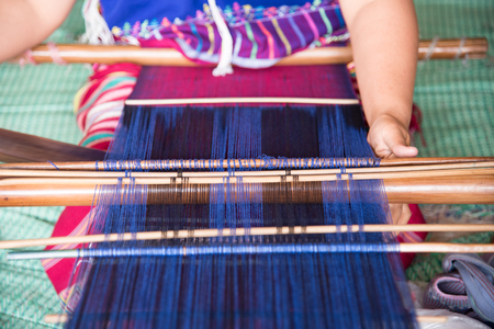 Karen woman weaving of the Karen tribe  Hand-made in chiangmai thailandの写真素材