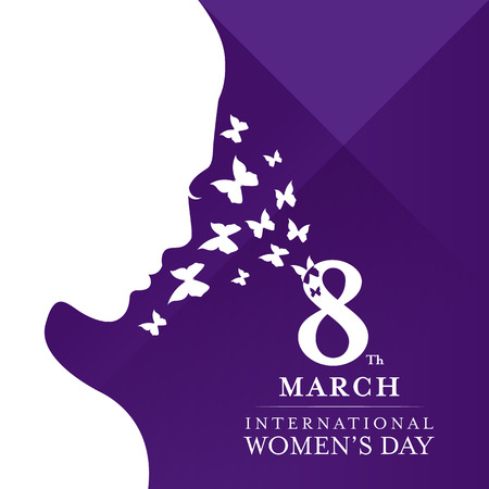 International women's day with White face women lady and butterfly on violet backgroundのイラスト素材