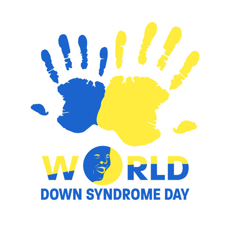 World down syndrome day with Blue and Yellow hand paint sign and face down syndrome sign vector banner designのイラスト素材