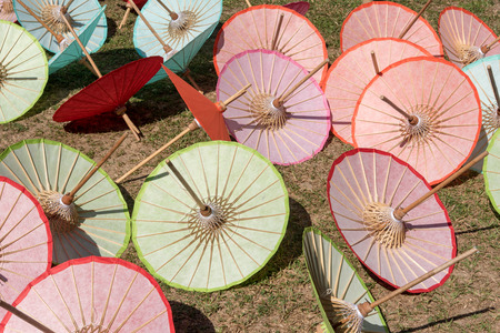 Bor sang Umbrella is Sun drying on floorの写真素材
