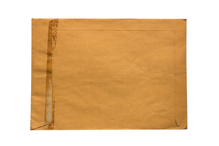 Old brown envelope  isolate on white backgroundの写真素材