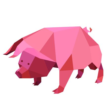 Pink low poly pig sign vector designのイラスト素材