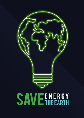 Earth Hour banner with Save energy save the earth text and green Light Bulb world sign vector designのイラスト素材