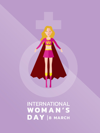 international women day with lady woman's hero and women sign on purple banner vector designのイラスト素材