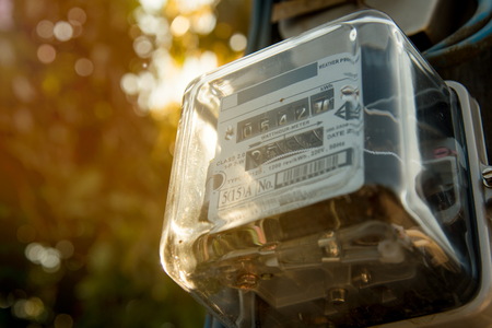 Close up electric meters on Power Pylonの写真素材