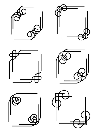 Corner line border curve frame abstract vintage style vector set designのイラスト素材