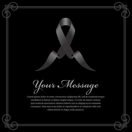 Funeral card design. Black ribbon and place for text in frameのイラスト素材
