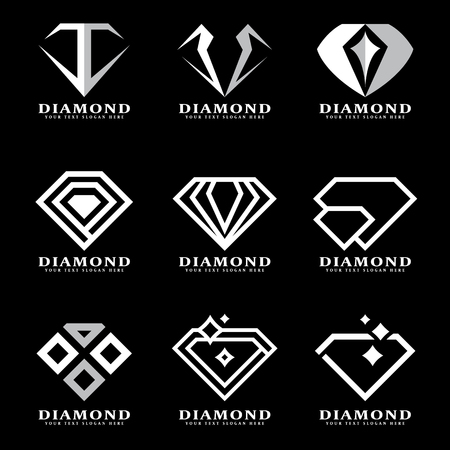 Silver Diamond logo sign on black background vector illustration set designのイラスト素材