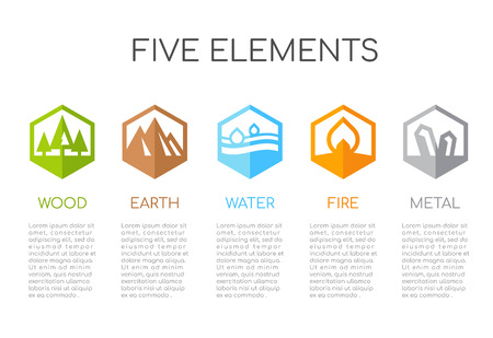 5 elements of nature Hexagon icon sign illustration.のイラスト素材