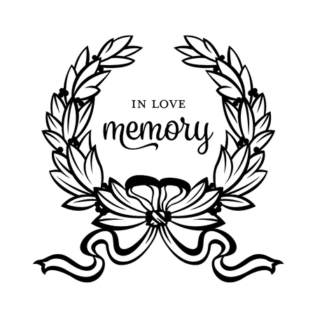 Wreath sign and In love memory text for the funeral vector design.のイラスト素材
