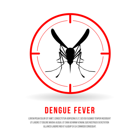 Dengue fever with front mosquitos sign in red circle focus vector designのイラスト素材