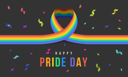 Happy pride day banner with rianbow heart ribbon sign and  Ribbon Fireworks vector designのイラスト素材