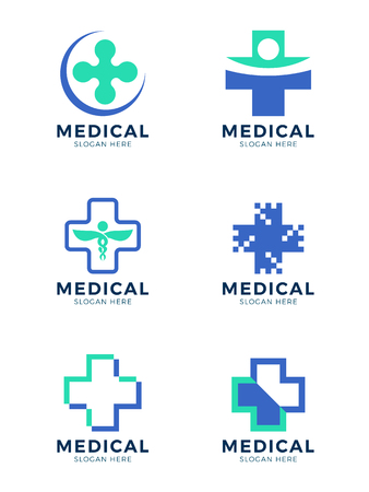 Blue Cross plue medical  sign vector set designのイラスト素材
