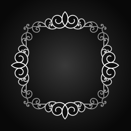 Silver vinrage curve border frame on black dark background vector designのイラスト素材