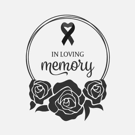 In loving Memory text and ribbon in Black Wreath roseのイラスト素材