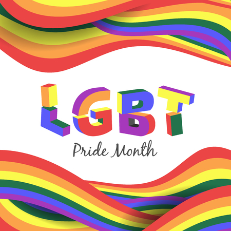 LGBT Pride month concept with LGBT text 3d on abstract rainbow waveのイラスト素材