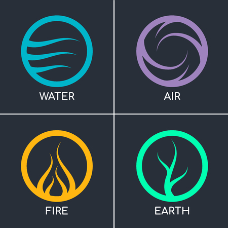 Nature 4 elements in circle abstract icon sign wiht Water, Fire, Earth, Air. vector designのイラスト素材