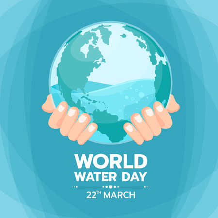 World water day banner with hand hold water in circle world glass vector designのイラスト素材