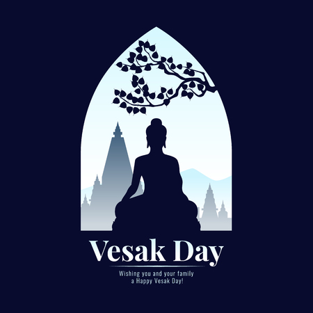 Vesak day banner with Silhouette Buddha statue sign in window view vector designのイラスト素材