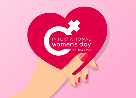 International women day concept with hand's woman hold pink heart banner vector designのイラスト素材
