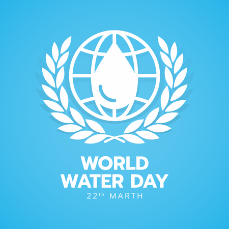 World water day banner with white drop water in line circle earth sign and Laurel wreath on blue background vector designのイラスト素材