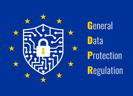General Data Protection Regulation or GDPR concept with digital lock protect sign and 12 yellow star around vector designのイラスト素材