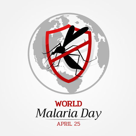 World malaria day banner with stop Mosquito in red Shield Sign and earth background vector designのイラスト素材
