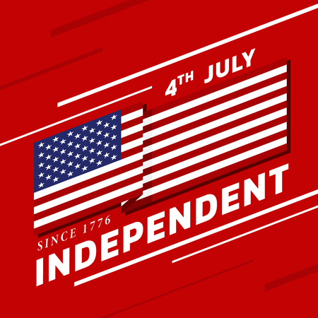 Independent day for usa banner with usa flag or America flag stripes Waving sharp corners and text on redのイラスト素材