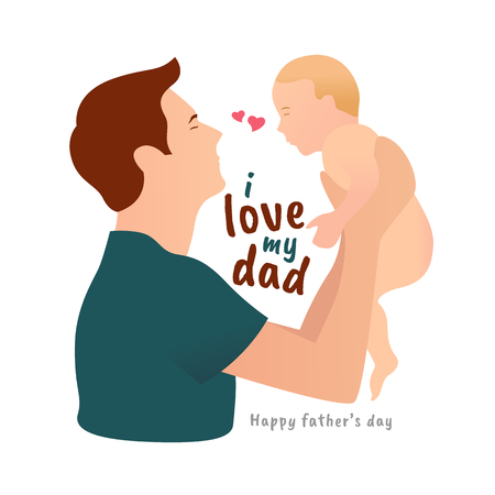 Happy father day with i love my dad text and father carrying a babyのイラスト素材