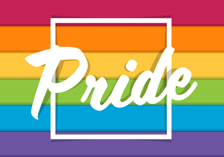 Pride typography text on square frame and colorful rainbowのイラスト素材