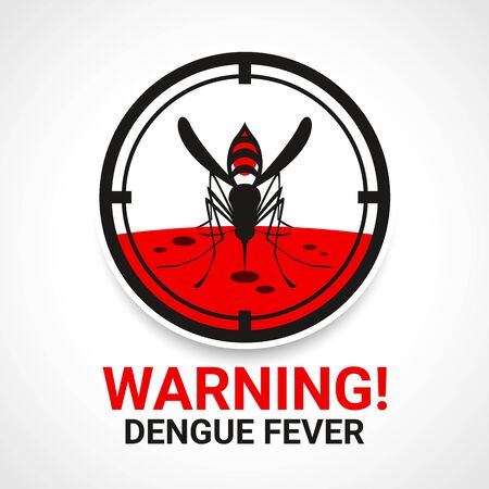 Warning dengue fever sign with mosquito Drinking blood in circle focusのイラスト素材