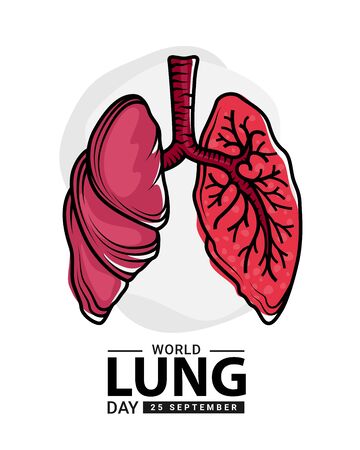 World heart day with red human lung  outline Drawing sign on white background vector designのイラスト素材