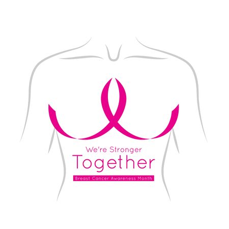 breast cancer awareness month banner with easy pink ribbon Make into breast and human body line vector designのイラスト素材