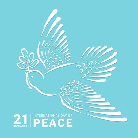 international peace day - abstract drawing line white dove with leaf on soft blue background vector designのイラスト素材