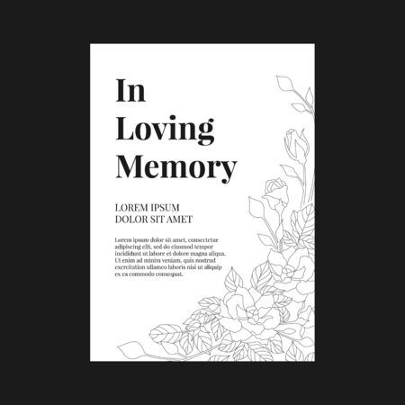 Funeral banner - In loving memory text and simple text on A4 white paper with abstract line rose texture vector designのイラスト素材