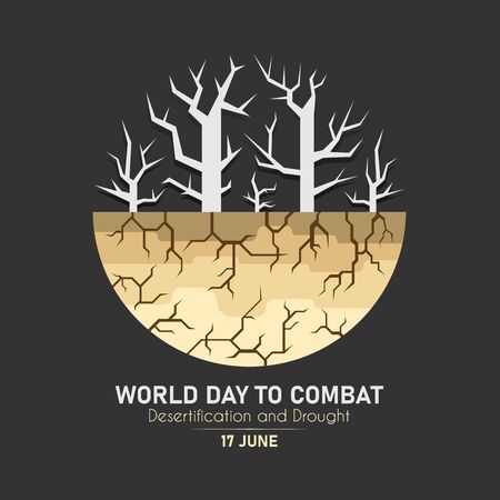 World Day Combat Desertification And Drought banner with dry trees and dry soil circle sign vector designのイラスト素材